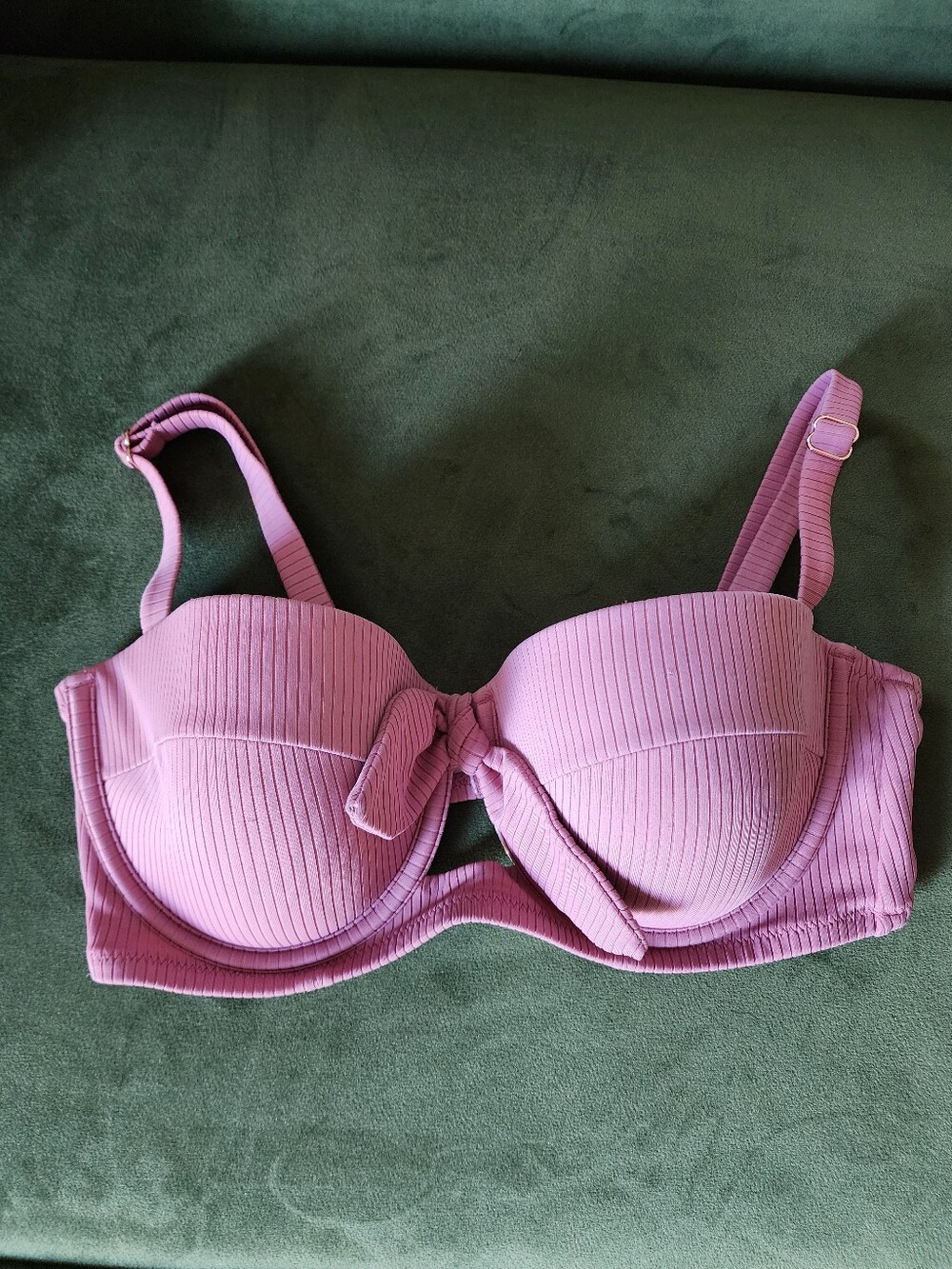 Shade & Shore Mauve Pink Underwire Swim Top Ribbed Tie Keyhole 34D